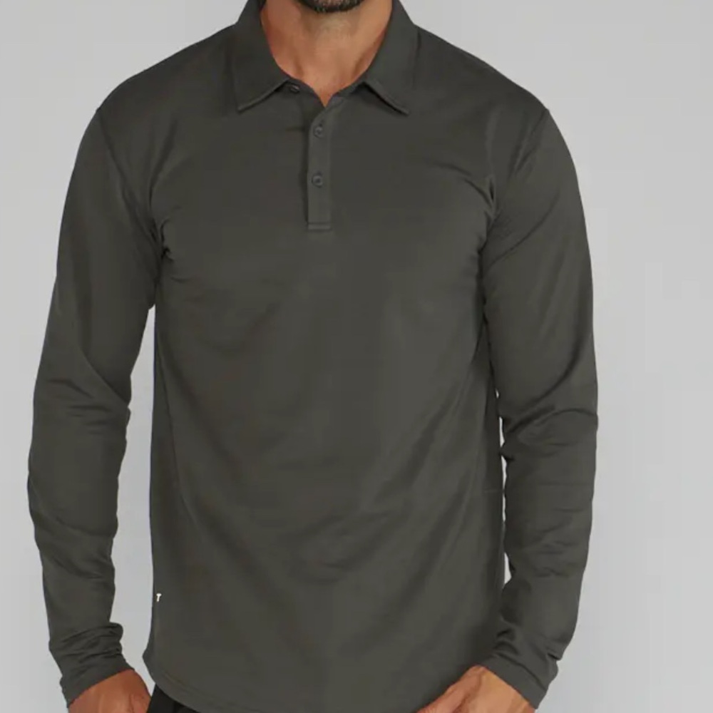 BYLT Premium Basics Lux Long Sleeve Polo Shirt Gray Top Collared Henley Quality